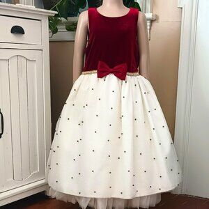 Couture Princess Red Velvet Dress 10 Beaded Tulle Bottom Gold Rhinestone Waist